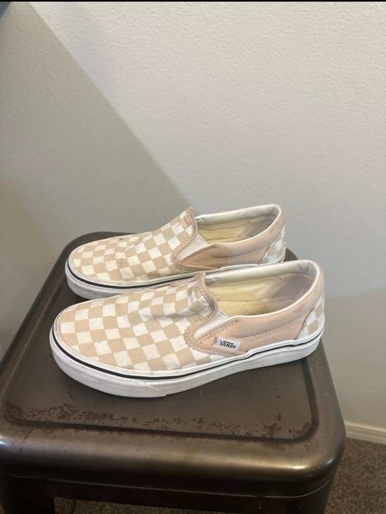 Vans Shoes - Vans Kids Slip-On Checkerboard Sneakers in Beige and White